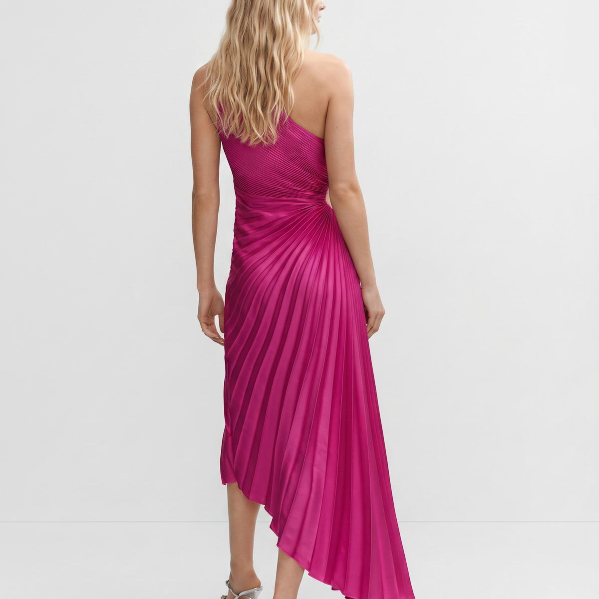 Ava | One Shoulder Midi Dress with Pleated Detail