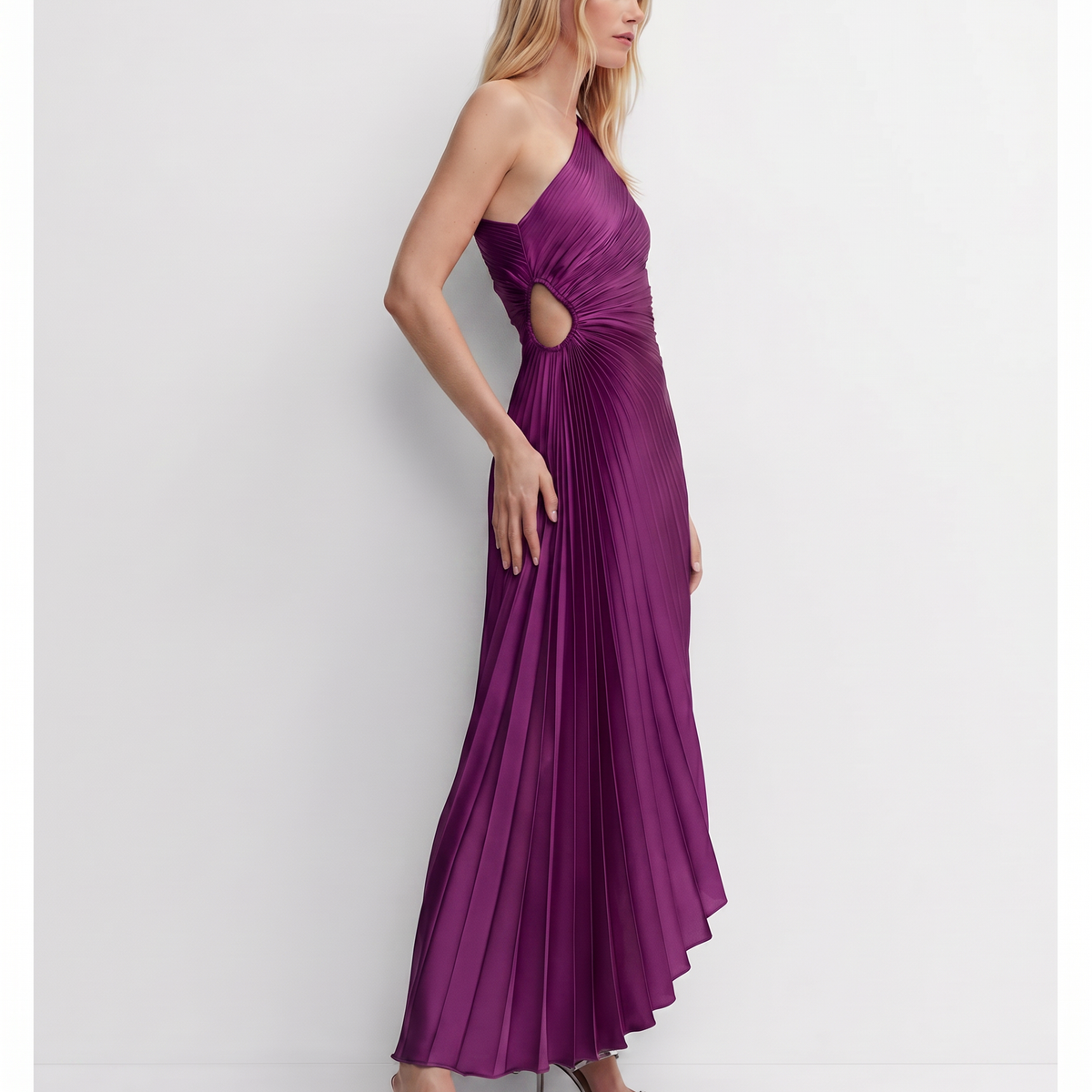 Ava | One Shoulder Midi Dress with Pleated Detail
