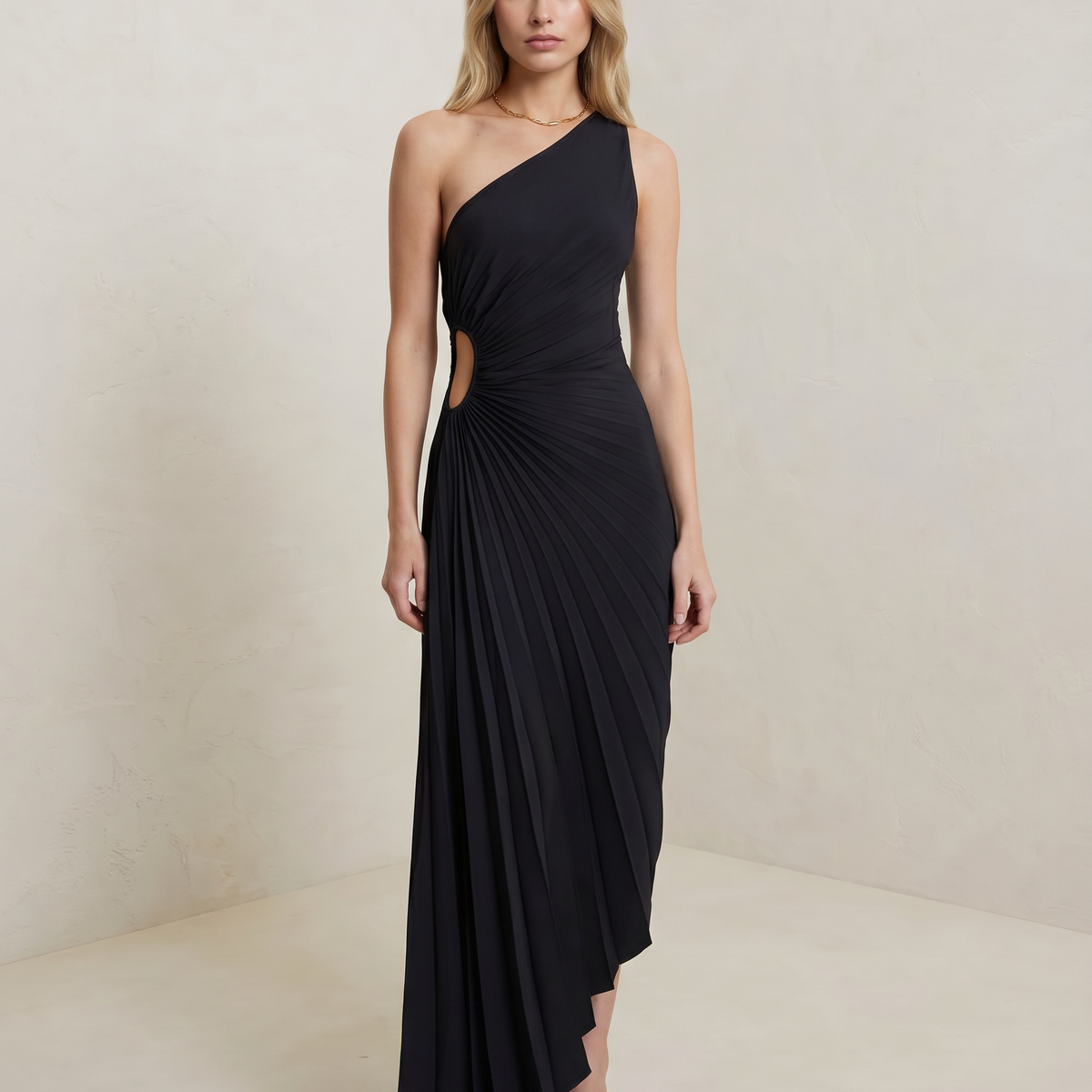 Ava | One Shoulder Midi Dress with Pleated Detail