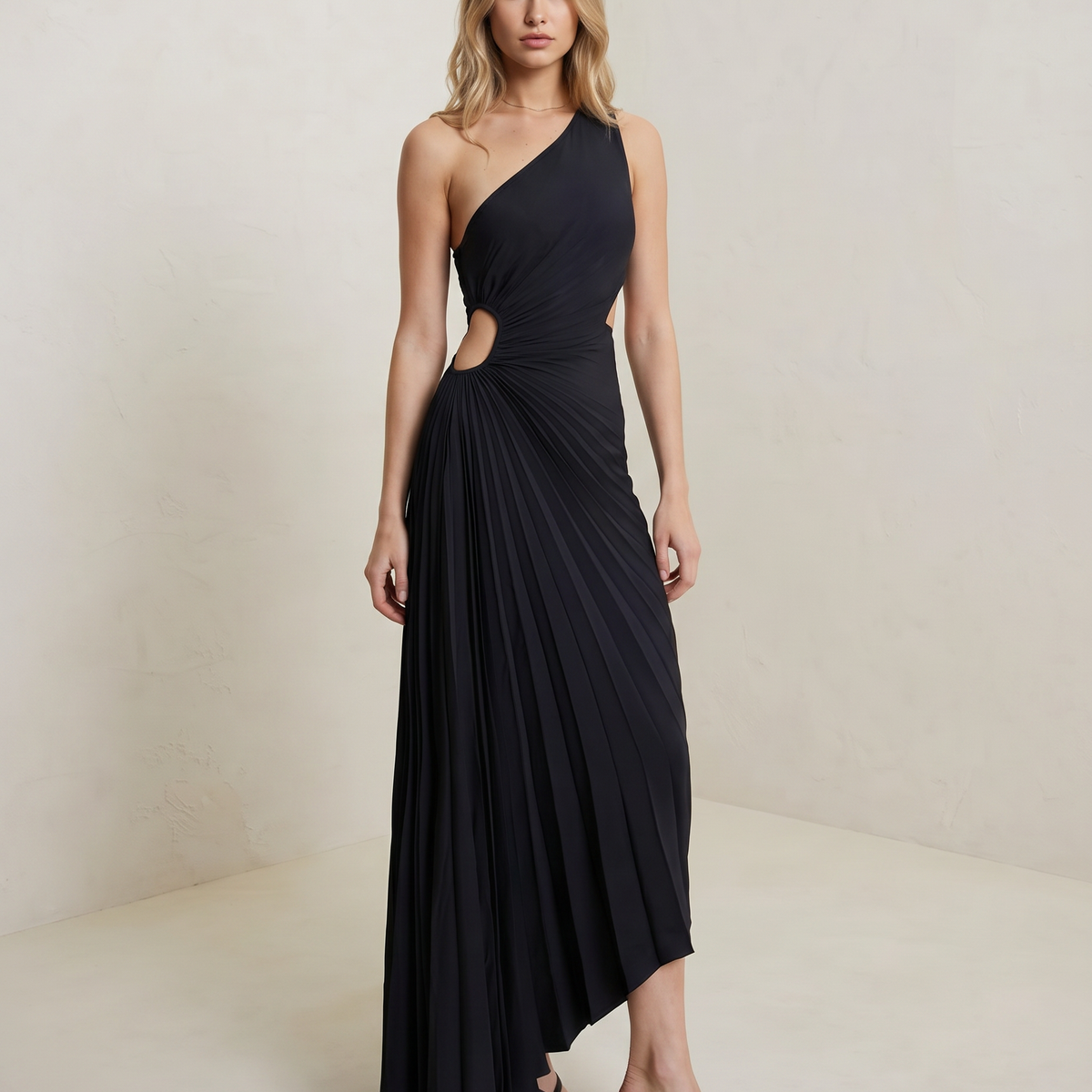 Ava | One Shoulder Midi Dress with Pleated Detail