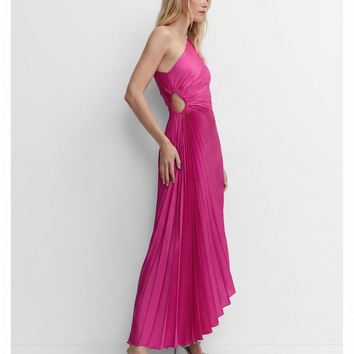 Ava | One Shoulder Midi Dress with Pleated Detail