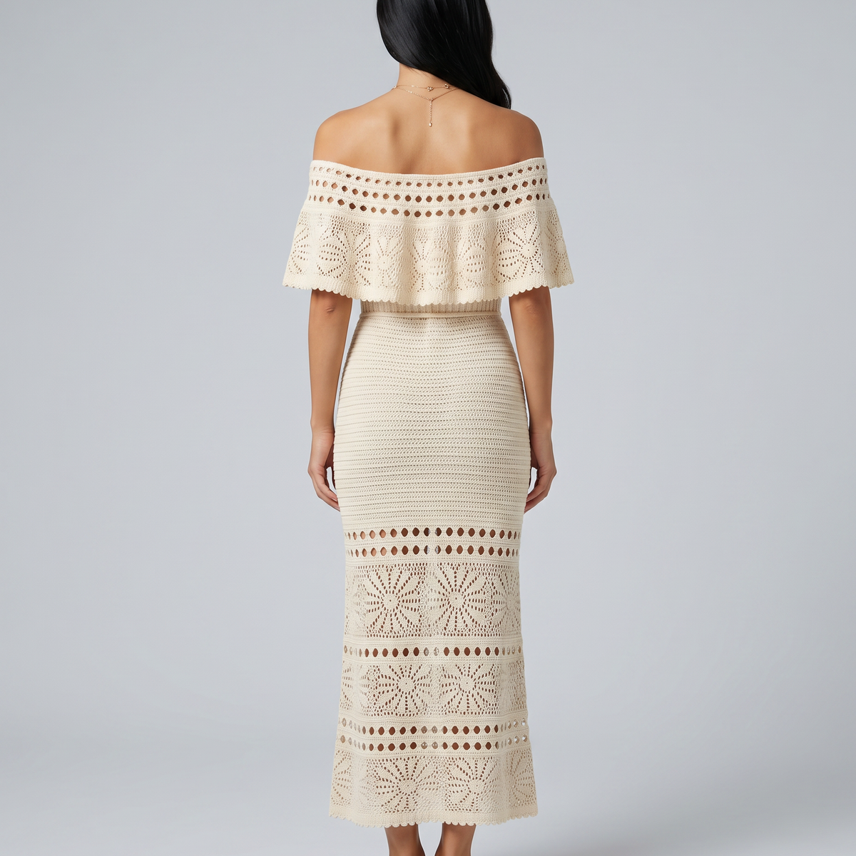 Mara | Midi Crochet Dress with Off-Shoulder Neckline