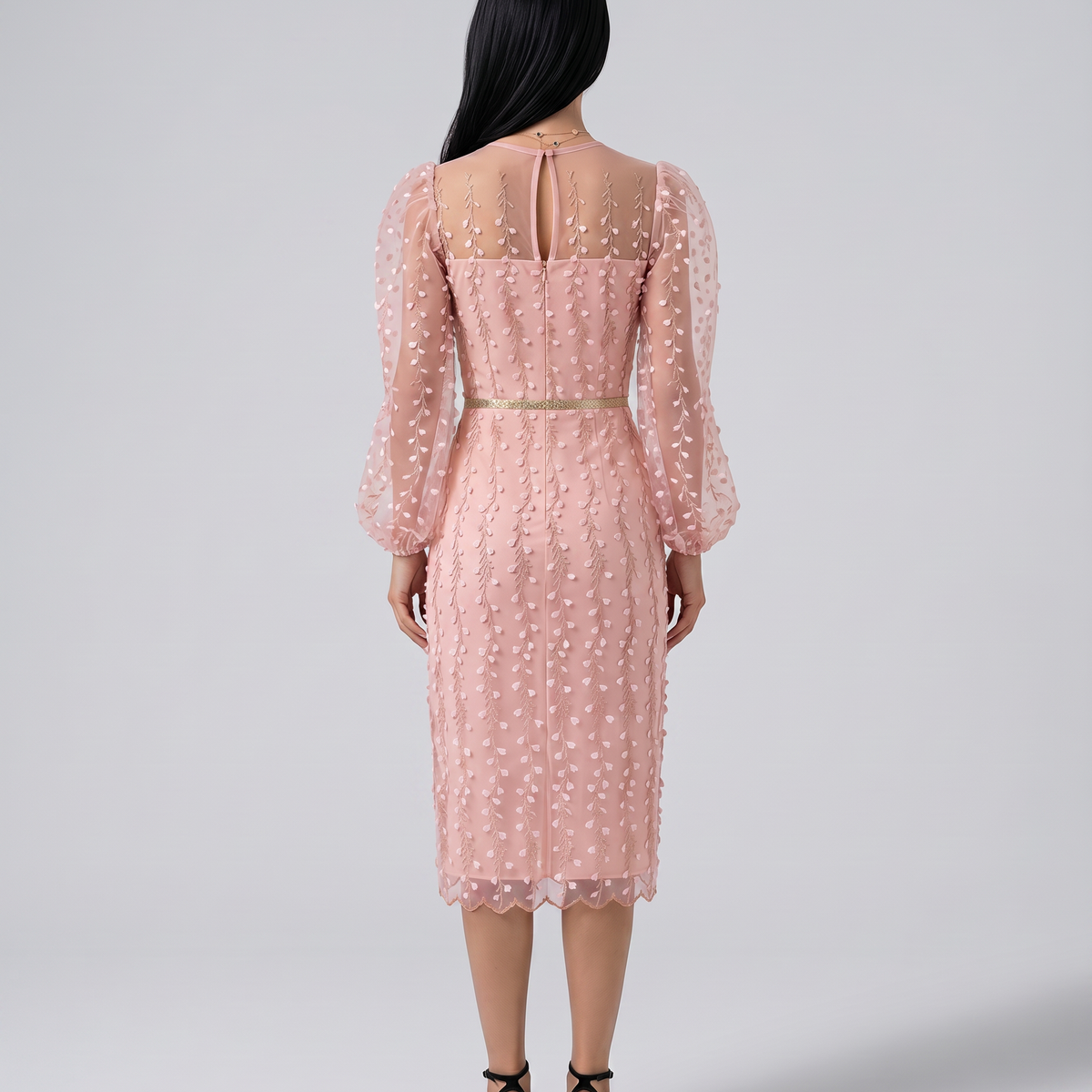 Toni | Midi Dress with Sheer Embroidered Overlay