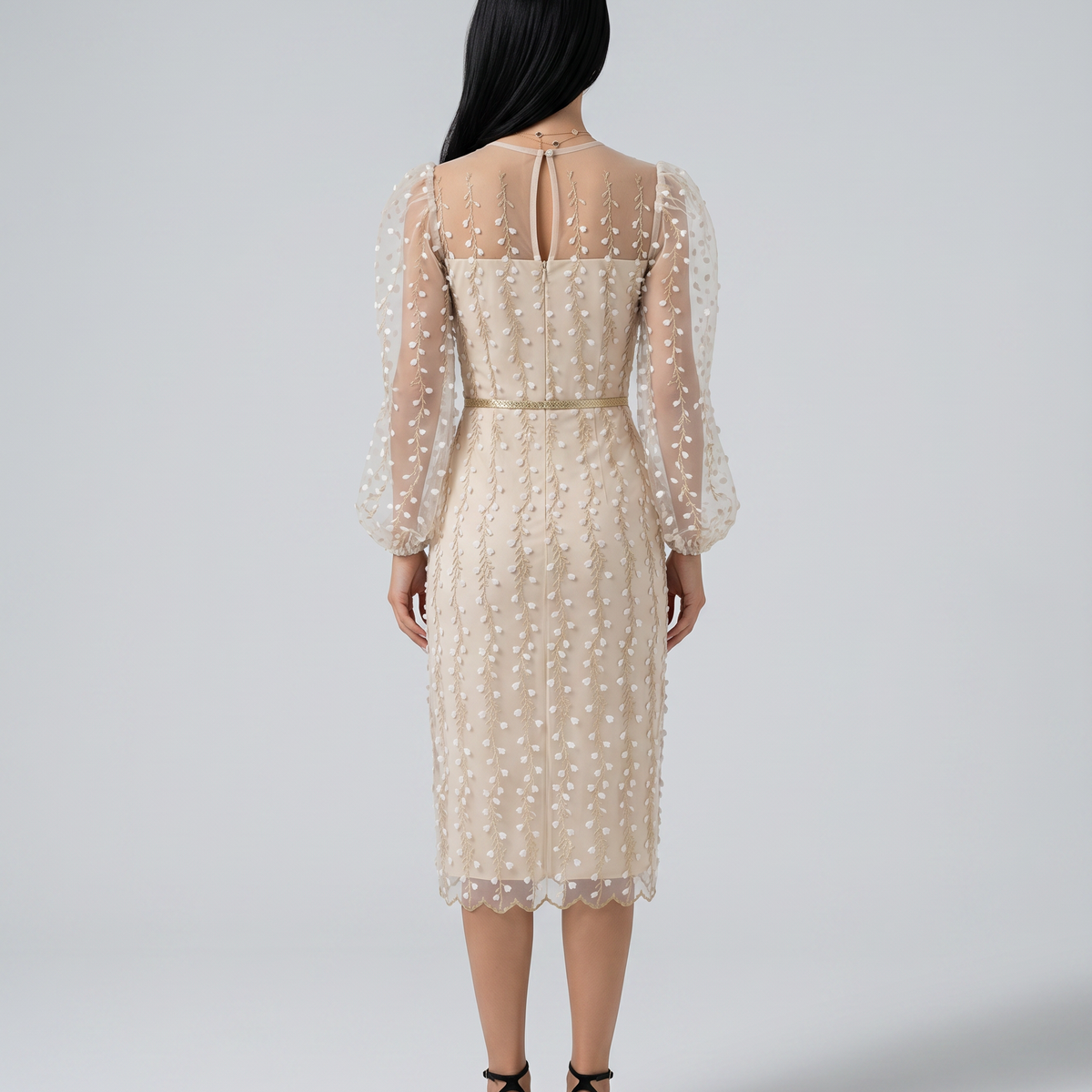 Toni | Midi Dress with Sheer Embroidered Overlay