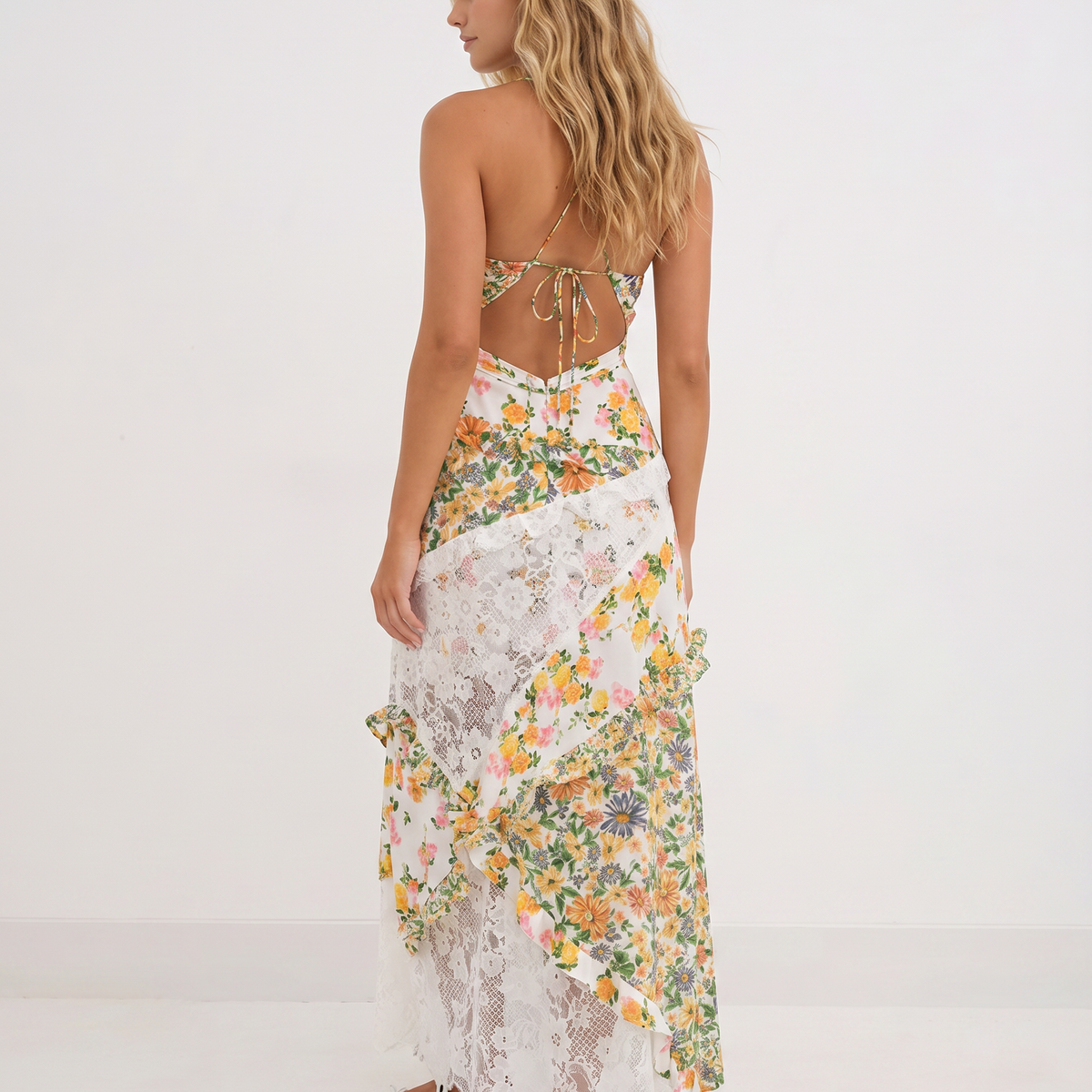 Gena | Maxi Dress with Floral Print and Lace Panels