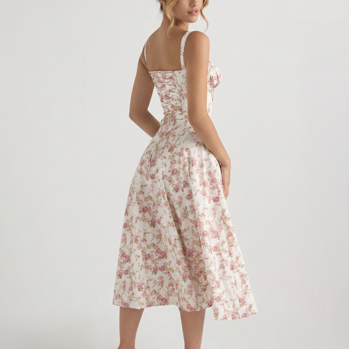 Gloria | Midi Dress with Floral Print and Structured Bodice