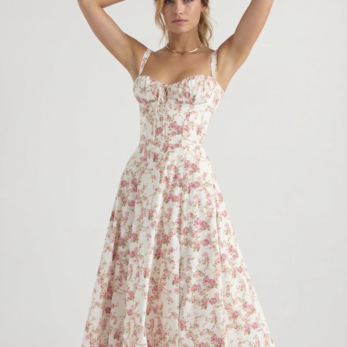 Gloria | Midi Dress with Floral Print and Structured Bodice