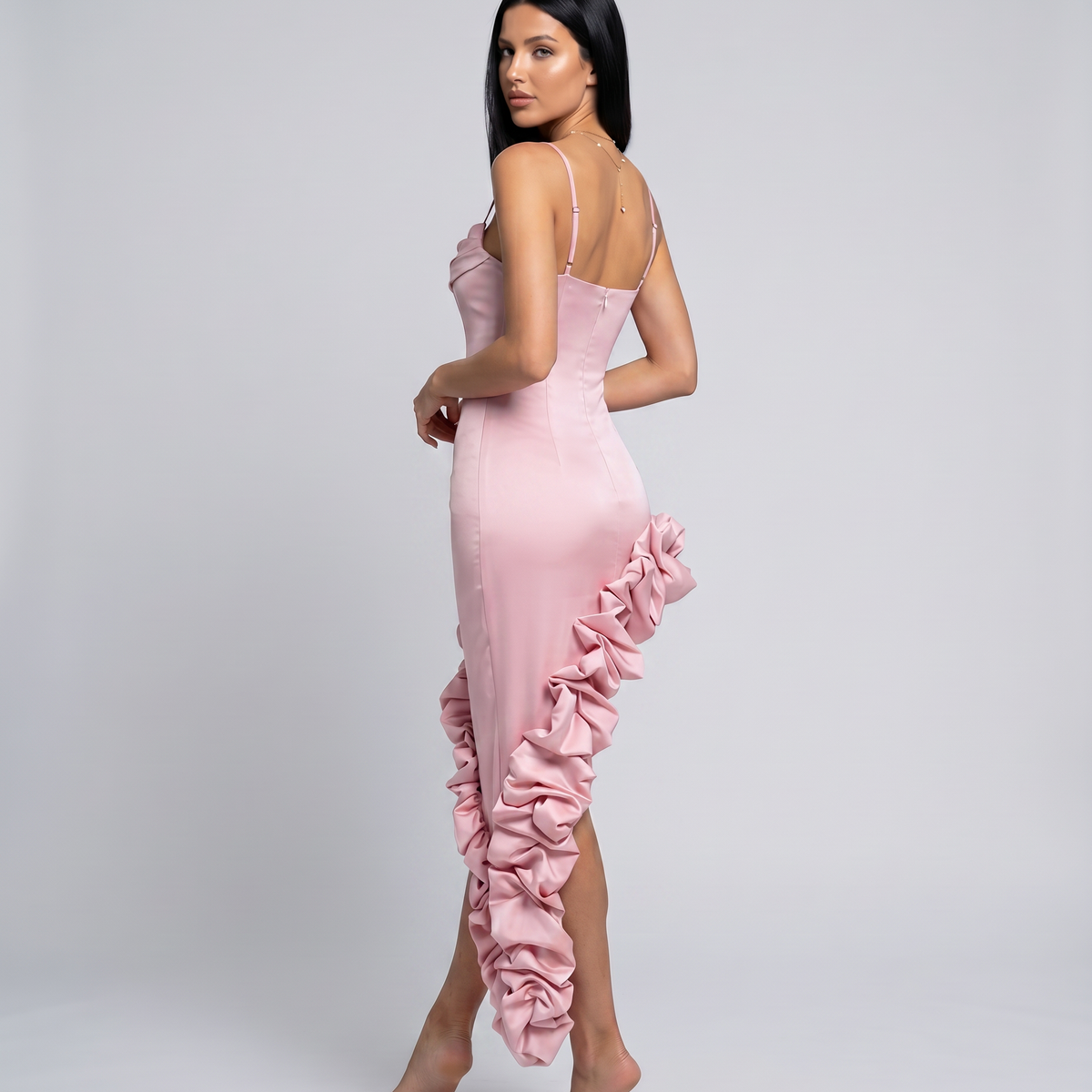 Brynlee | Midi Dress with Asymmetric Ruffle Hem