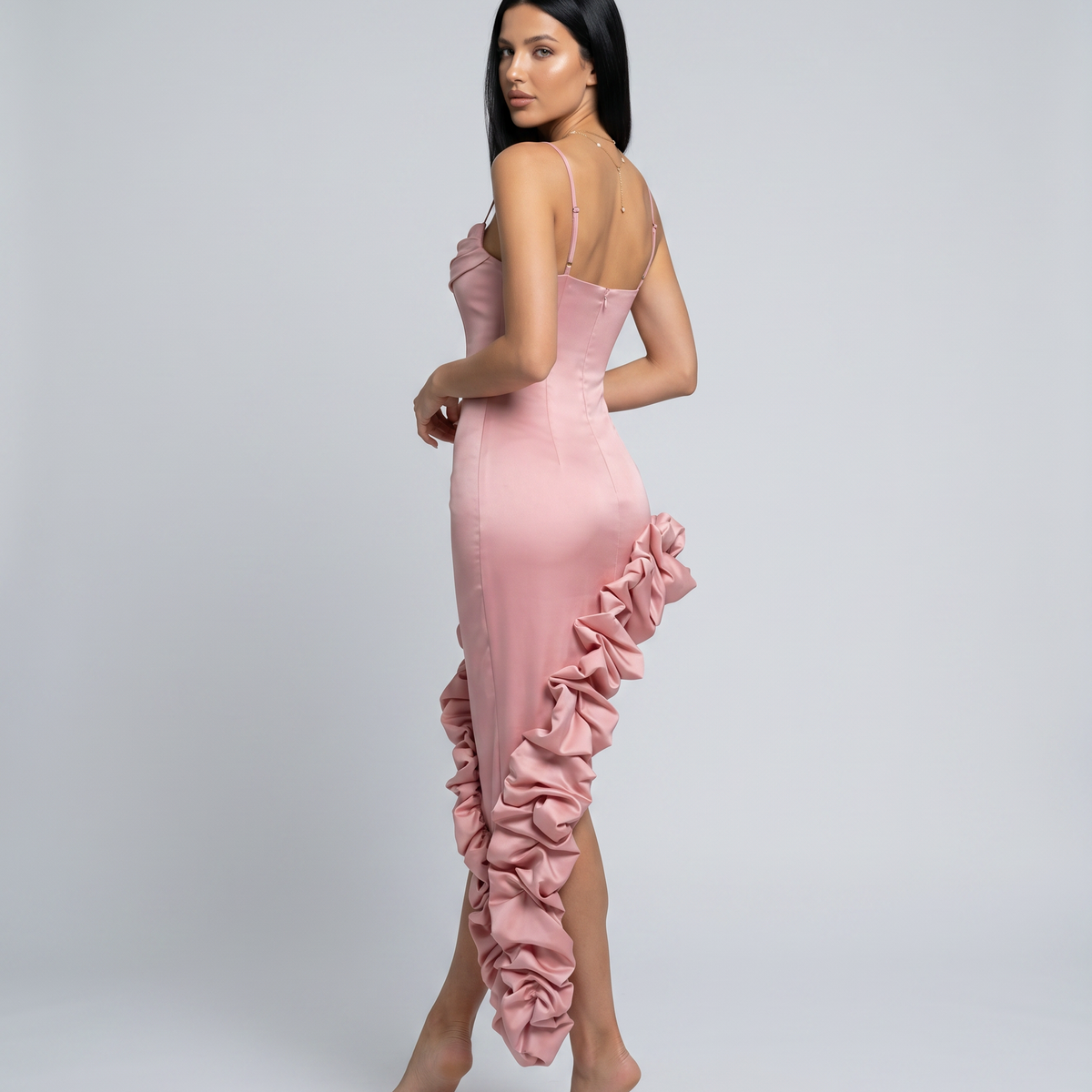 Brynlee | Midi Dress with Asymmetric Ruffle Hem