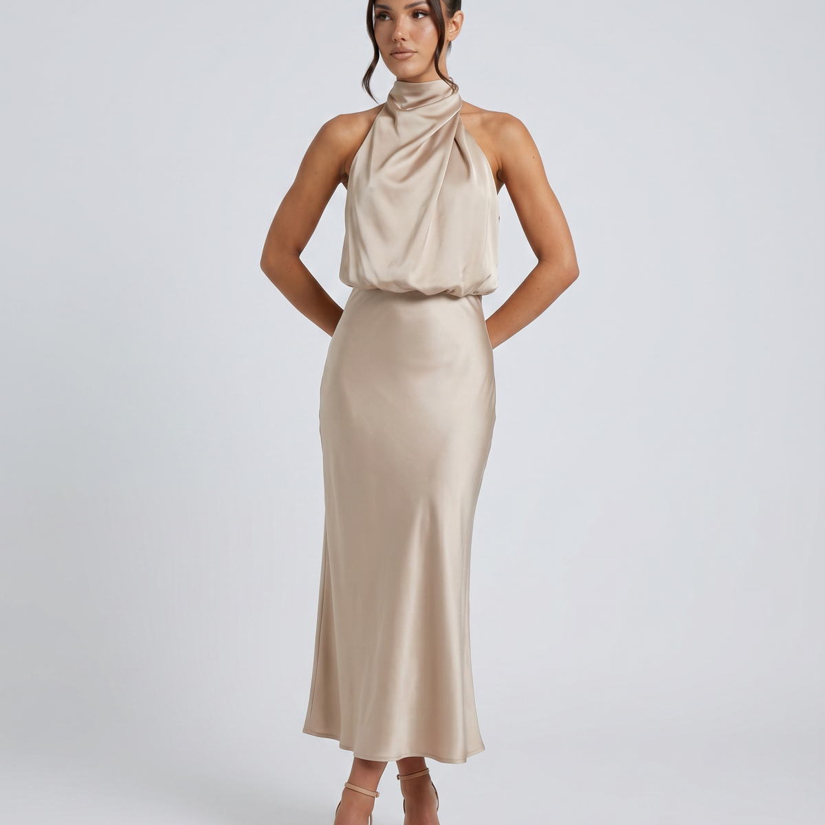 Francesca | Midi Dress with Draped Halter Neckline