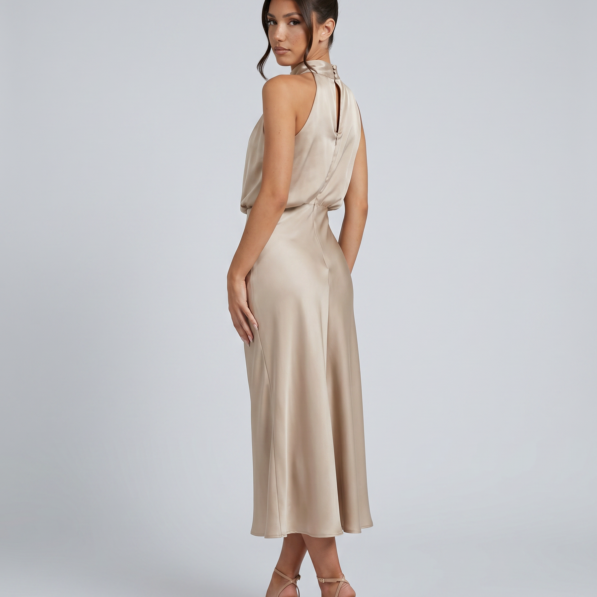 Francesca | Midi Dress with Draped Halter Neckline