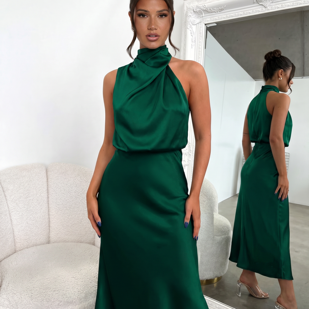 Francesca | Midi Dress with Draped Halter Neckline