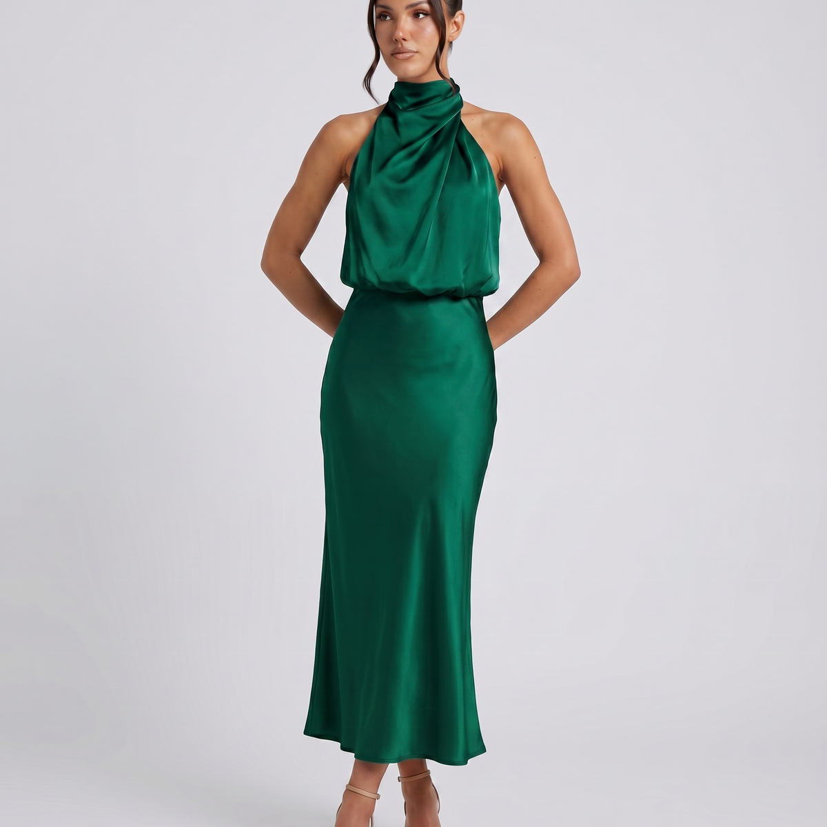 Francesca | Midi Dress with Draped Halter Neckline