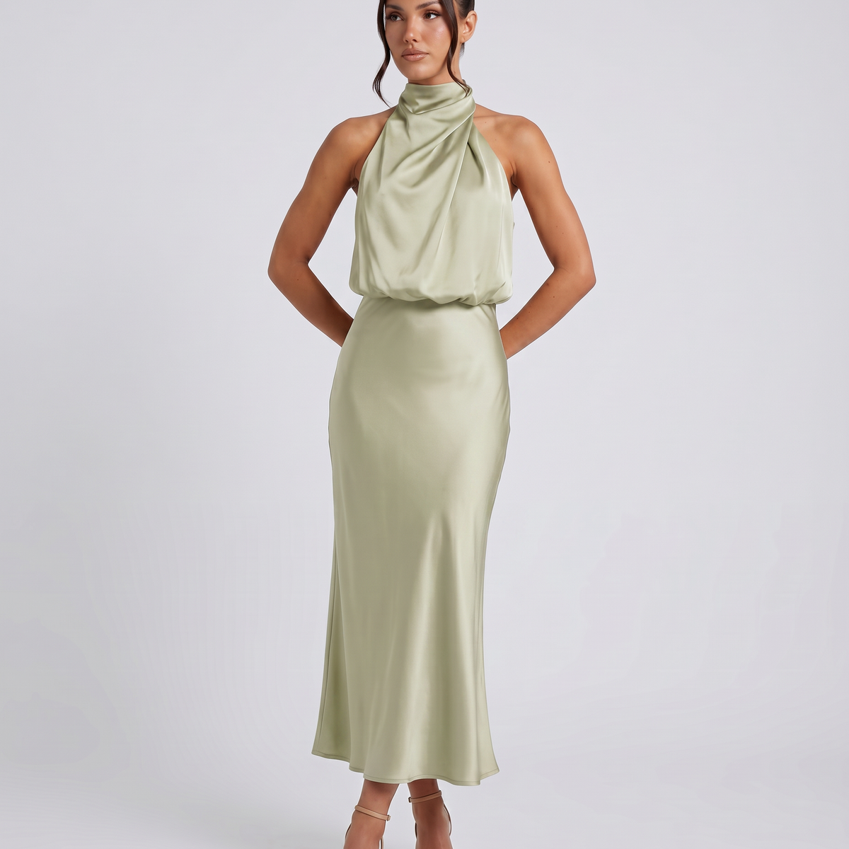 Francesca | Midi Dress with Draped Halter Neckline