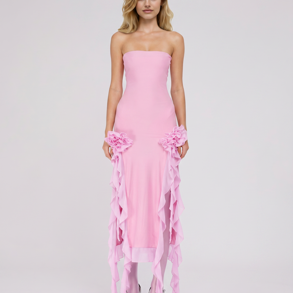 Jane | Midi Dress with Ruffle Tulle Panels