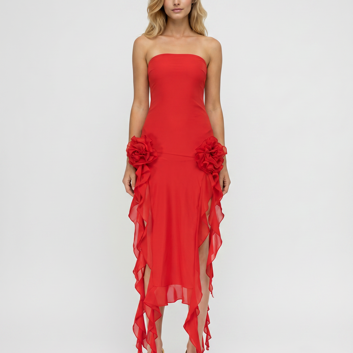 Jane | Midi Dress with Ruffle Tulle Panels