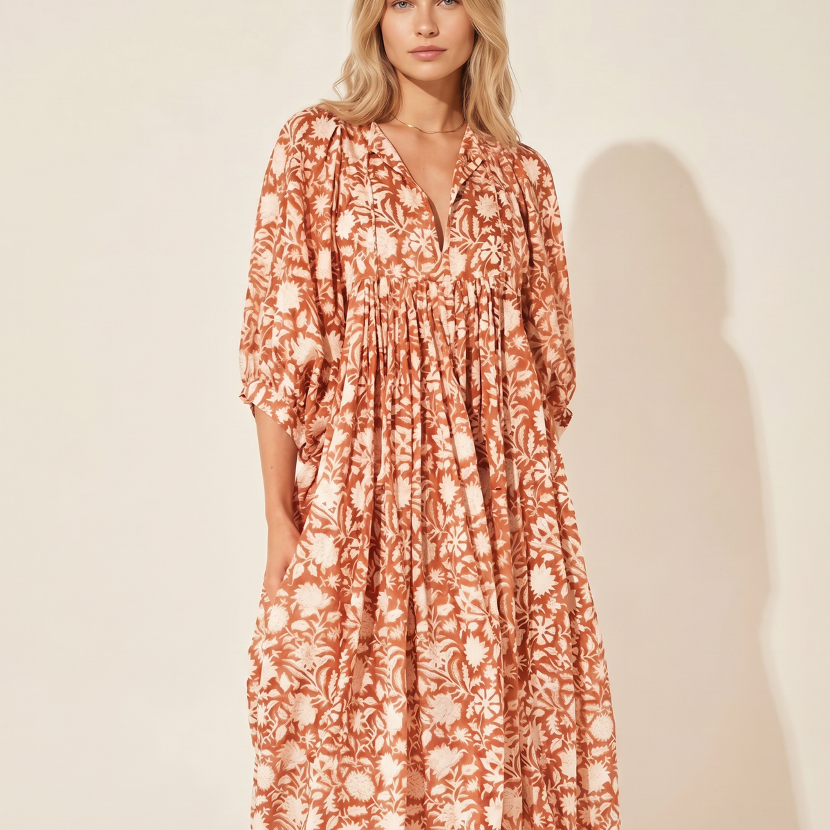Mona | Midi Boho Dress with Floral Print