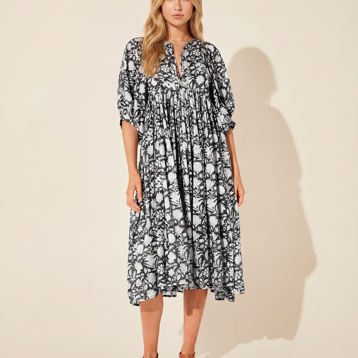 Mona | Midi Boho Dress with Floral Print