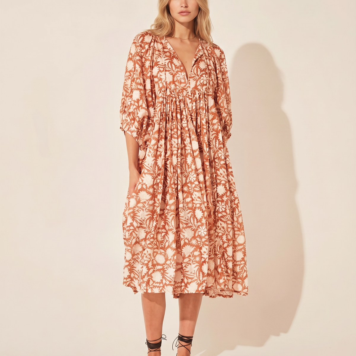 Mona | Midi Boho Dress with Floral Print