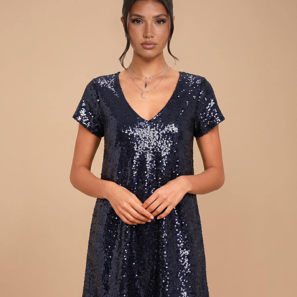 Dahlia | Sequin Mini Shift Dress with V-Neck