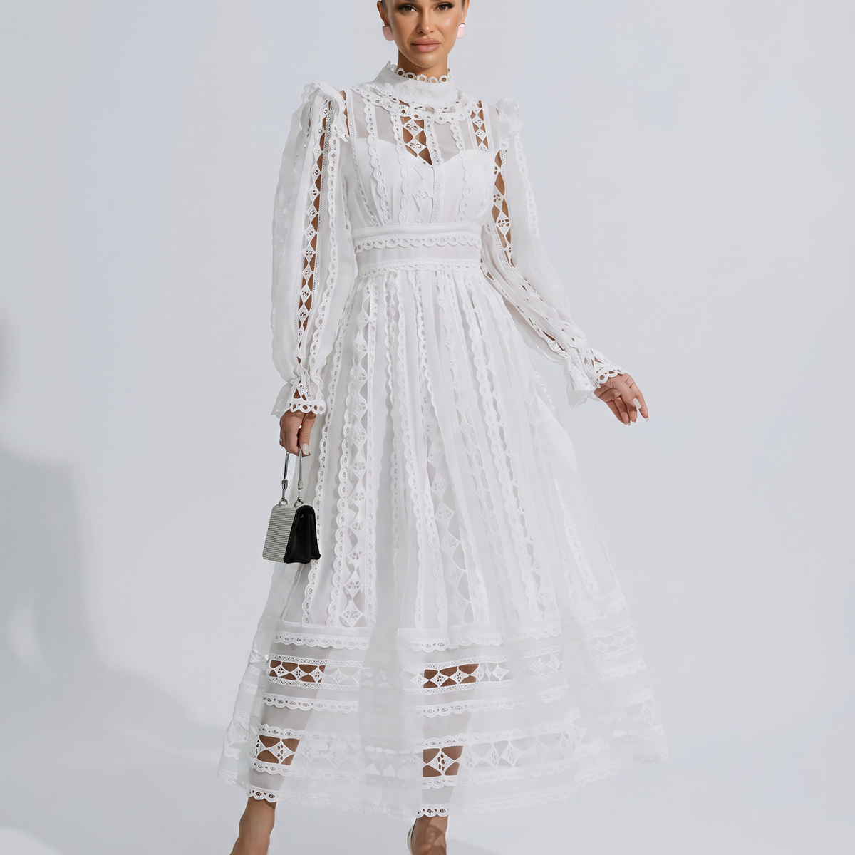 Juliet | Midi Lace Dress with Long Sleeves