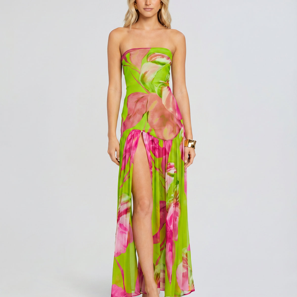 Lucille | Strapless Maxi Dress with Sheer Skirt