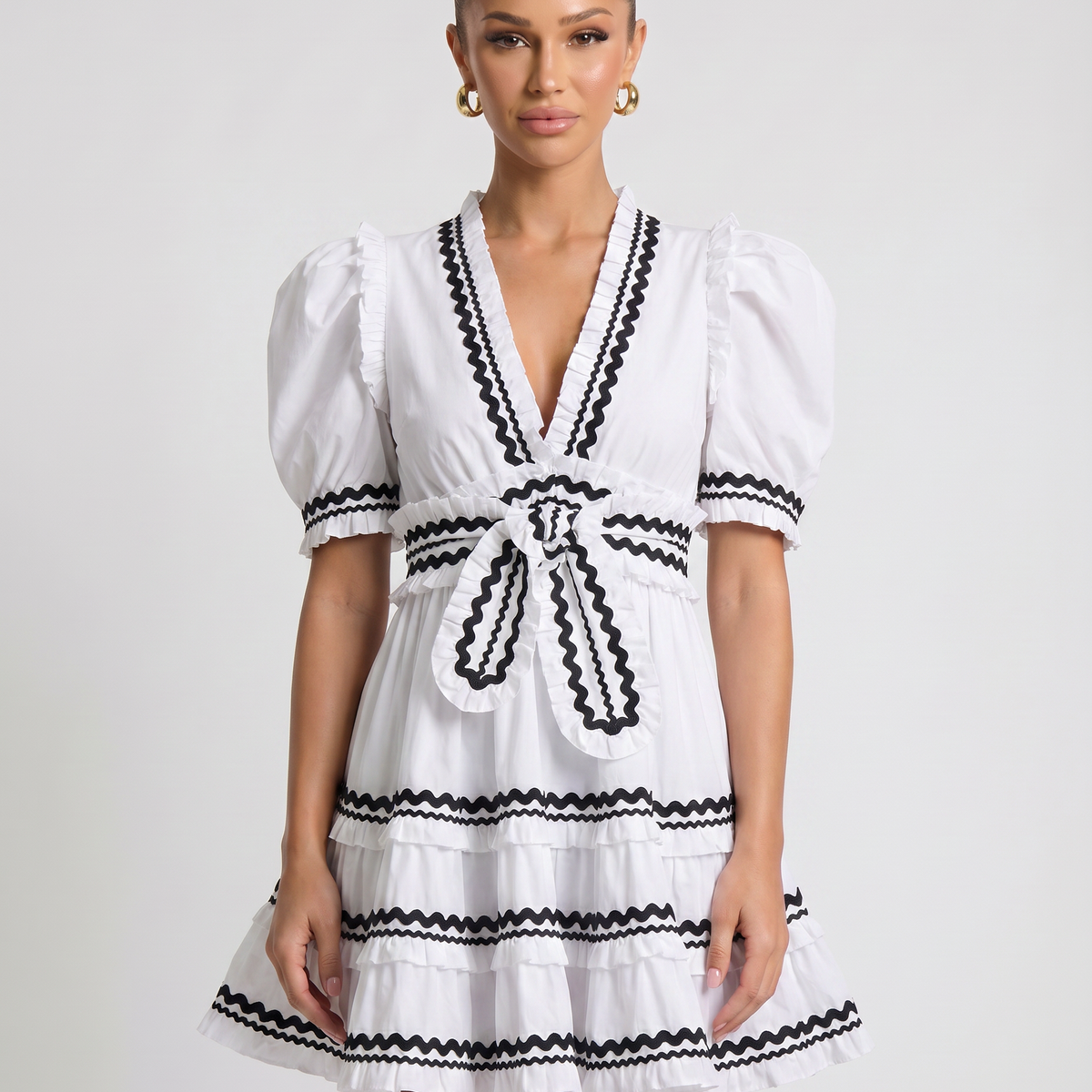 Nellie | Mini Dress with Puff Sleeves and Ruffle Trim
