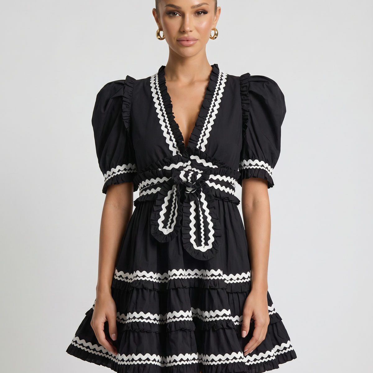Nellie | Mini Dress with Puff Sleeves and Ruffle Trim