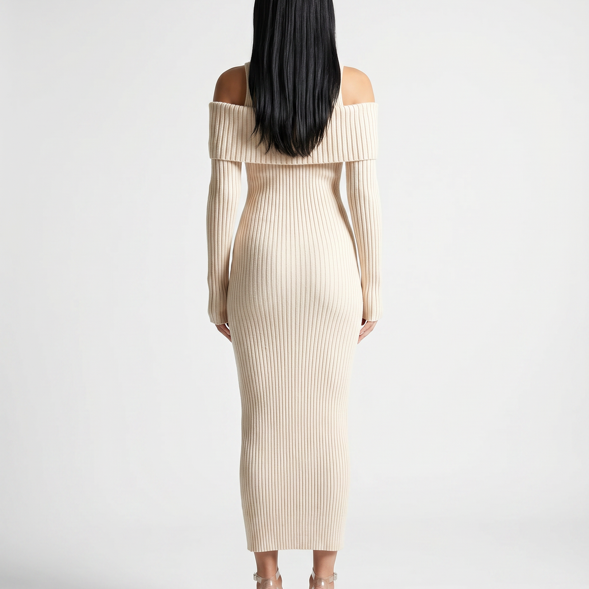 Marisa | Midi Dress with Ribbed Knit and Cold Shoulder Detail