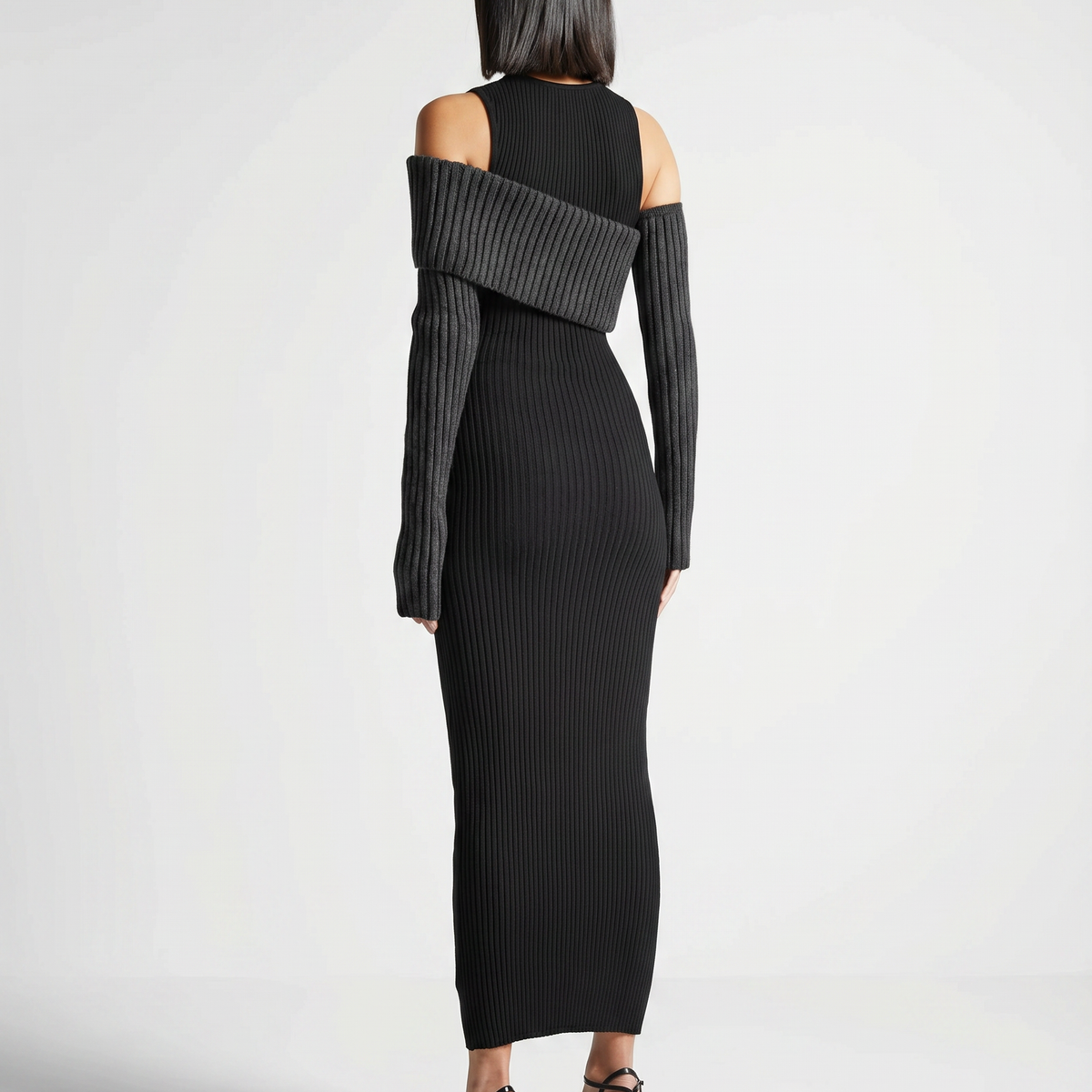 Marisa | Midi Dress with Ribbed Knit and Cold Shoulder Detail