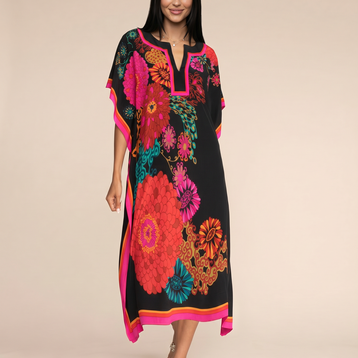 Baylor | Maxi Kaftan Dress with V-Neck and Side Slits