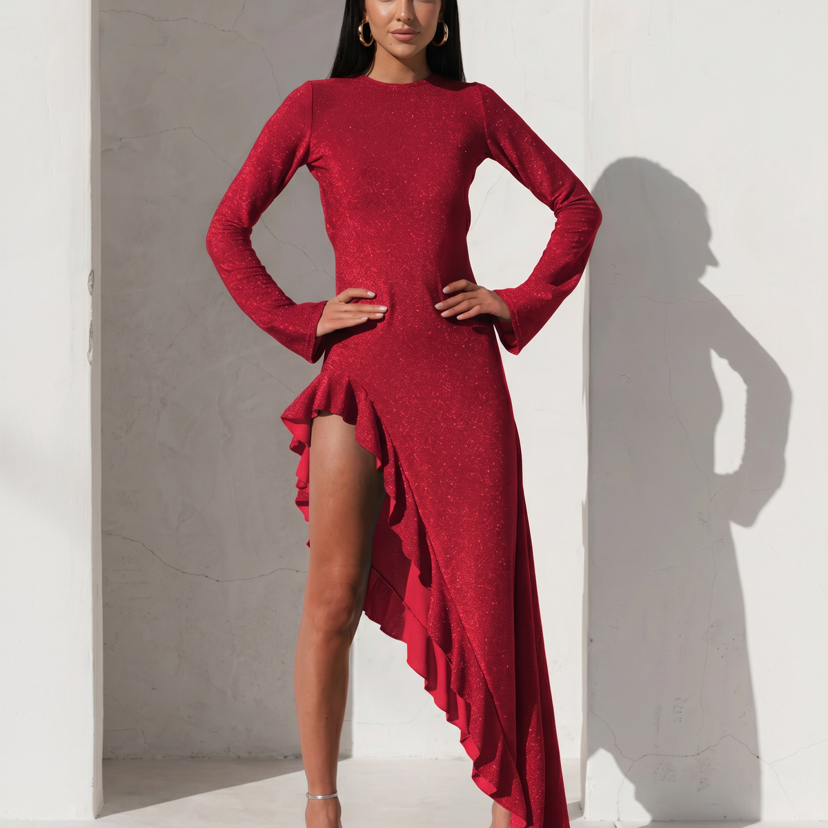 Holly | Asymmetrical Maxi Dress with Ruffle Hem