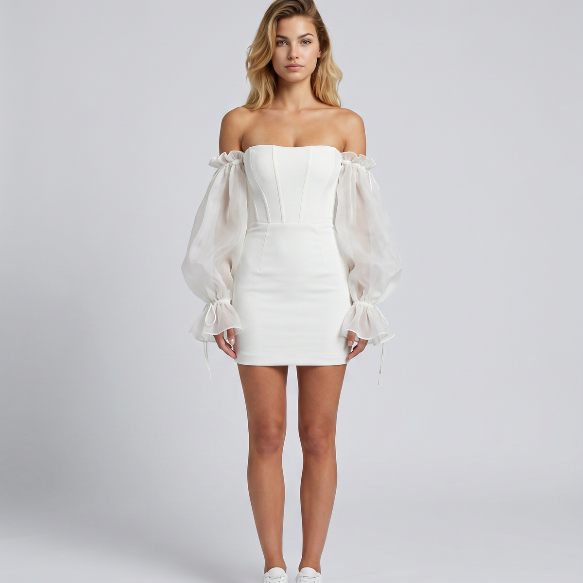 Joni | Mini Dress with Corset Bodice and Sheer Sleeves