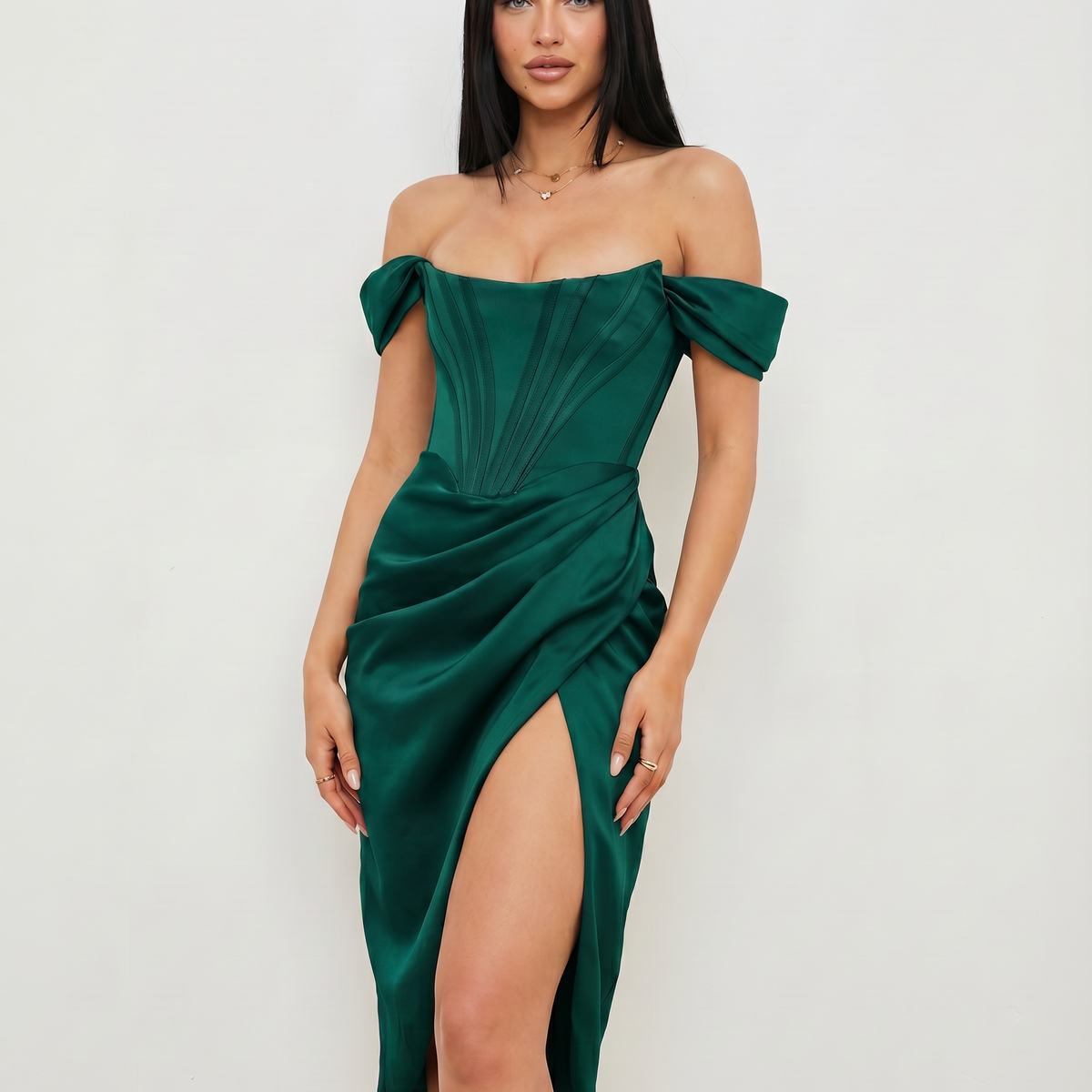 Doris | Midi Dress with Corset Bodice and Side Slit