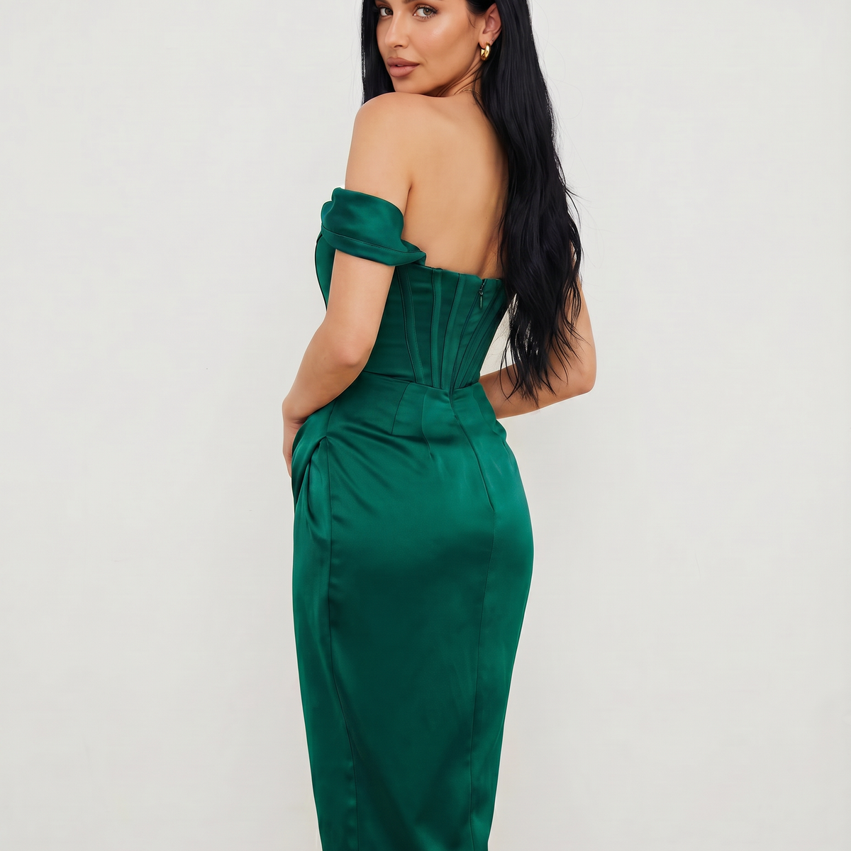 Doris | Midi Dress with Corset Bodice and Side Slit