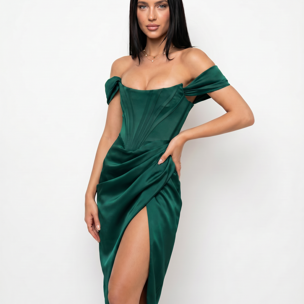 Doris | Midi Dress with Corset Bodice and Side Slit