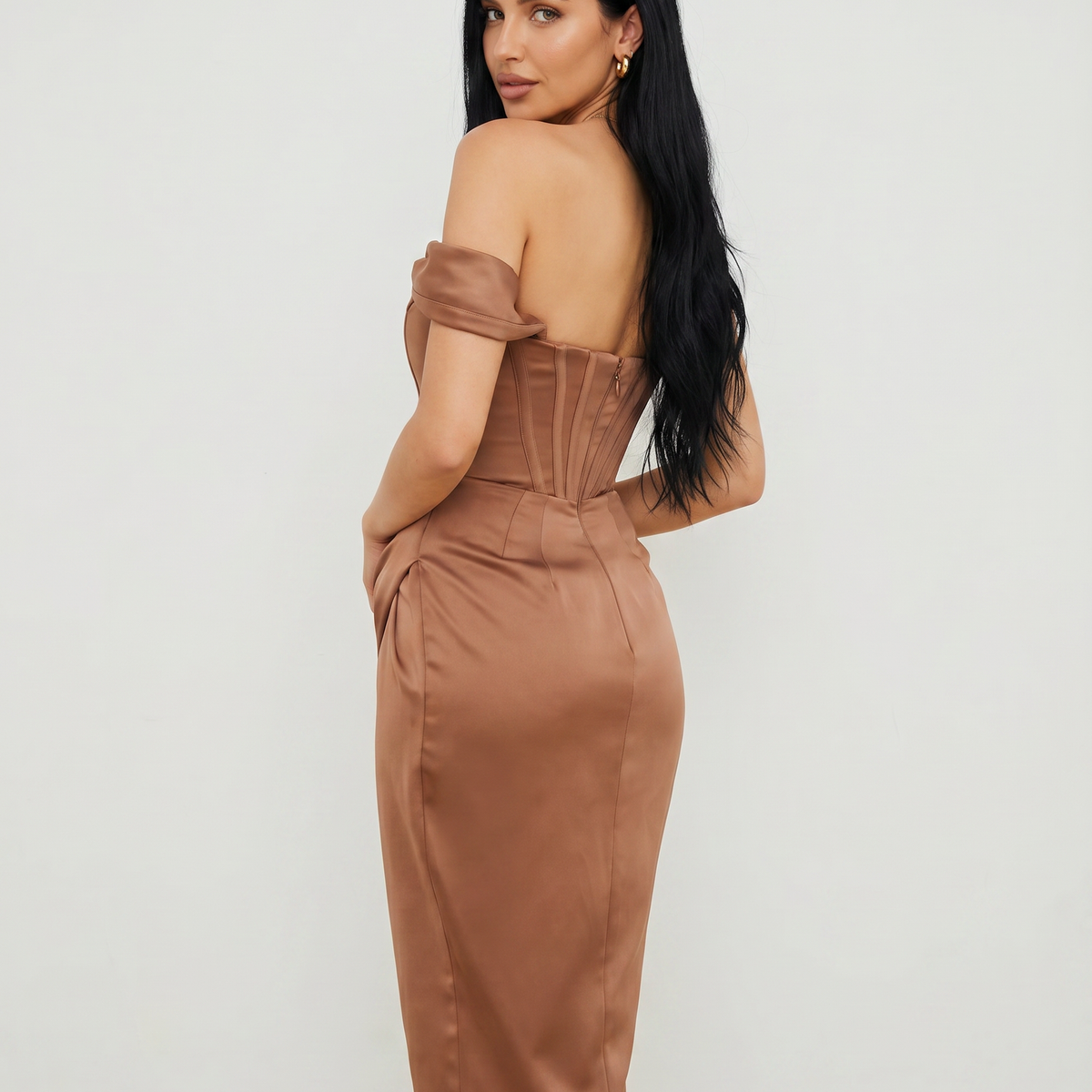Doris | Midi Dress with Corset Bodice and Side Slit