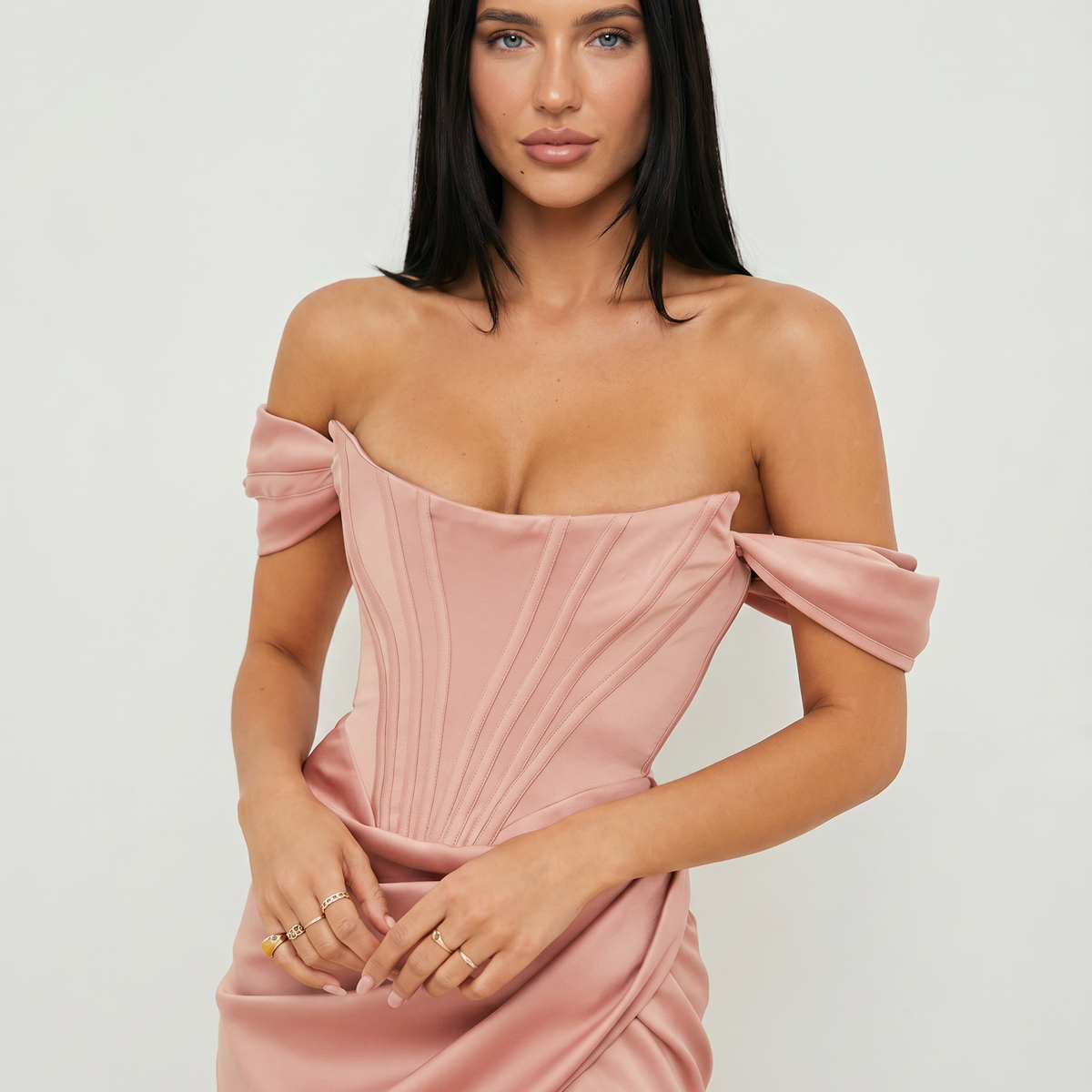 Doris | Midi Dress with Corset Bodice and Side Slit
