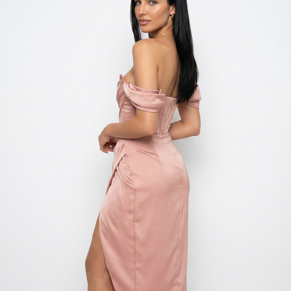 Doris | Midi Dress with Corset Bodice and Side Slit