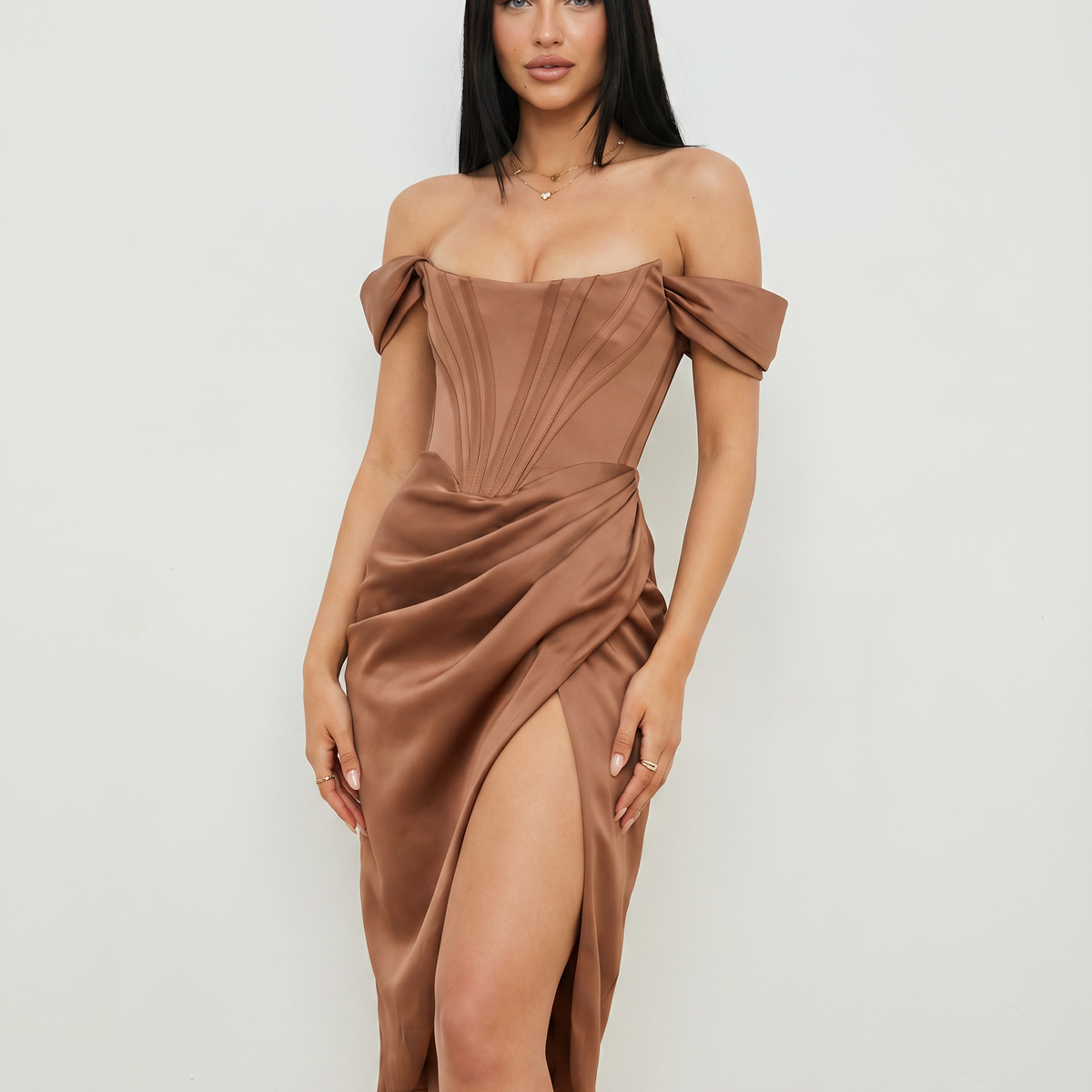 Doris | Midi Dress with Corset Bodice and Side Slit