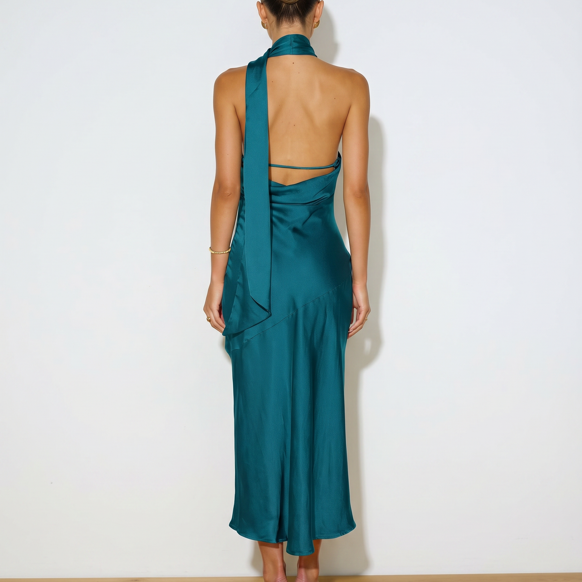 Harriet | Midi Satin Dress with Open Back