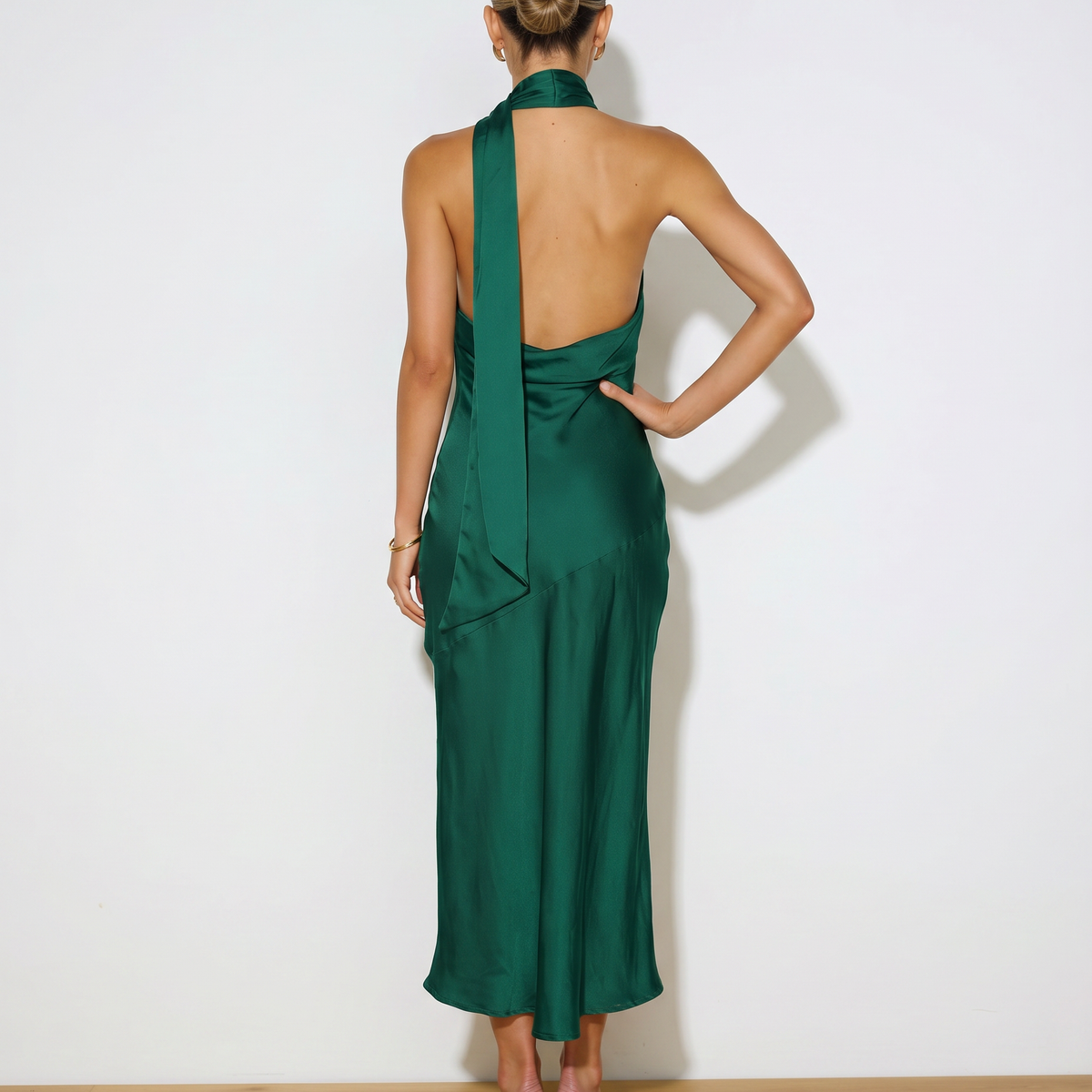 Harriet | Midi Satin Dress with Open Back