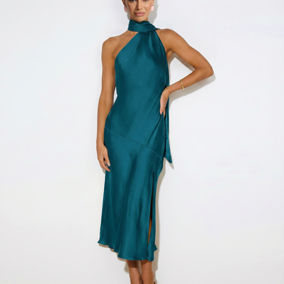 Harriet | Midi Satin Dress with Open Back