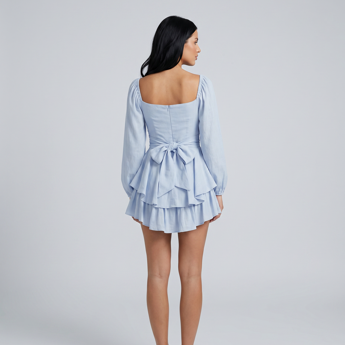 Kendra | Mini Dress with Square Neck and Tiered Ruffle Skirt