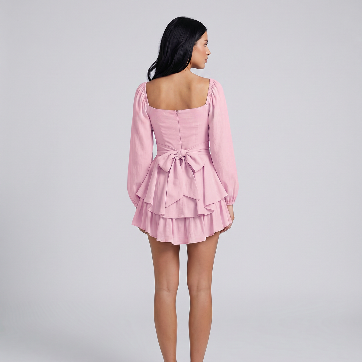 Kendra | Mini Dress with Square Neck and Tiered Ruffle Skirt