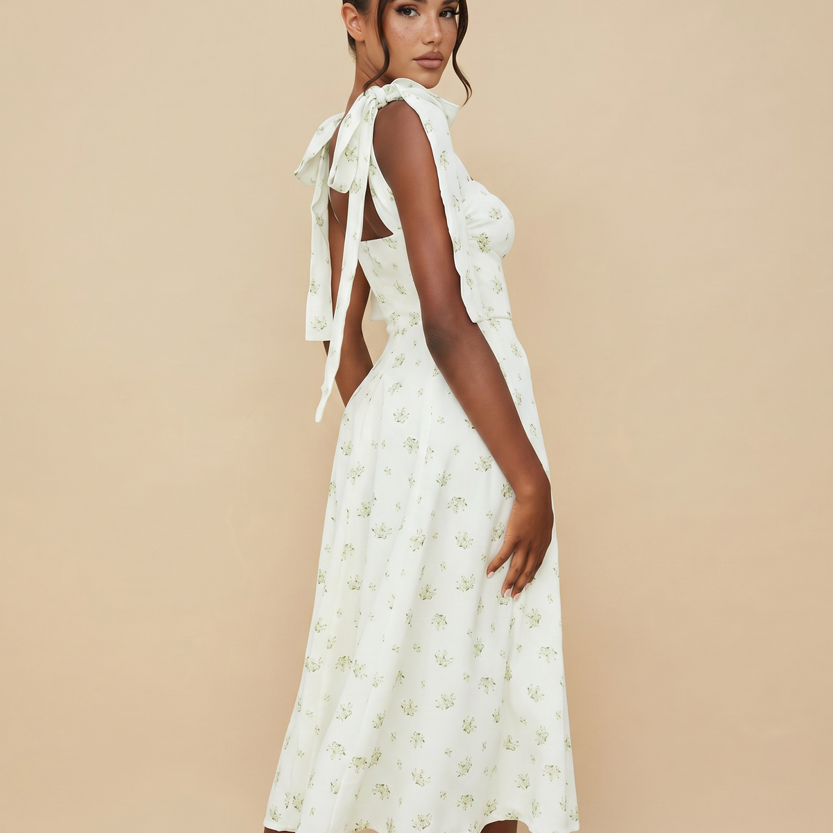 Leigh | Midi Dress with Tie Shoulder Straps