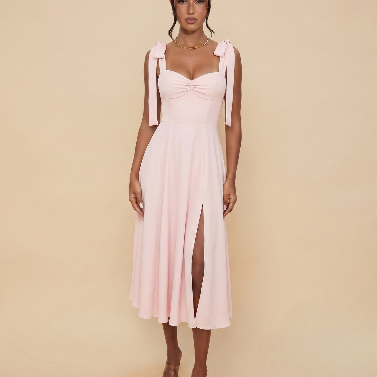 Leigh | Midi Dress with Tie Shoulder Straps