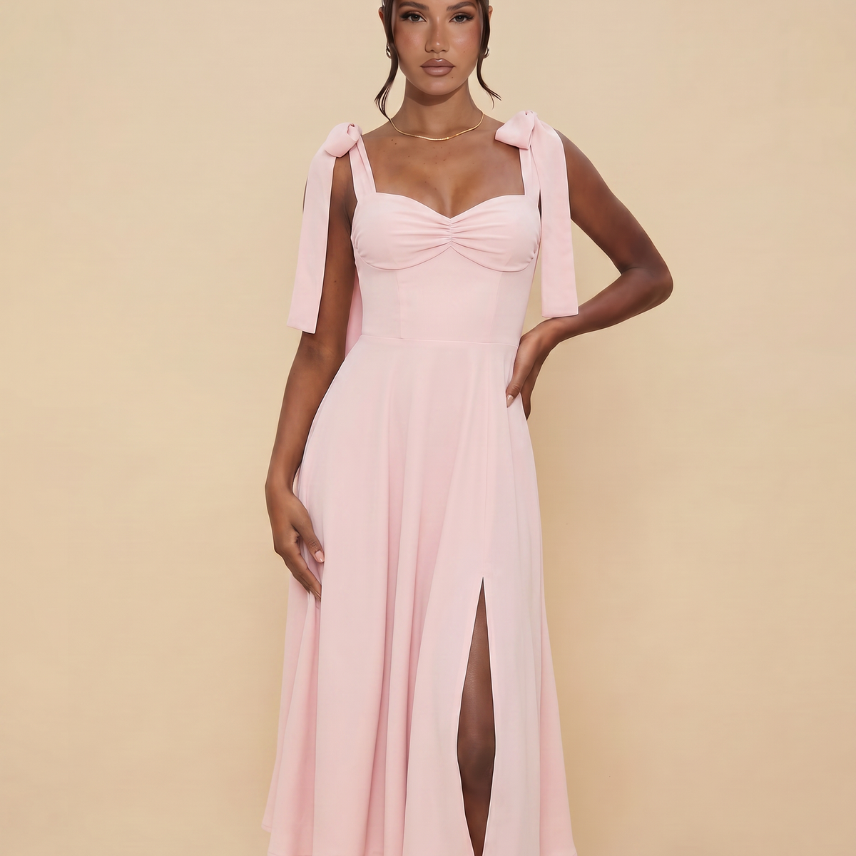 Leigh | Midi Dress with Tie Shoulder Straps