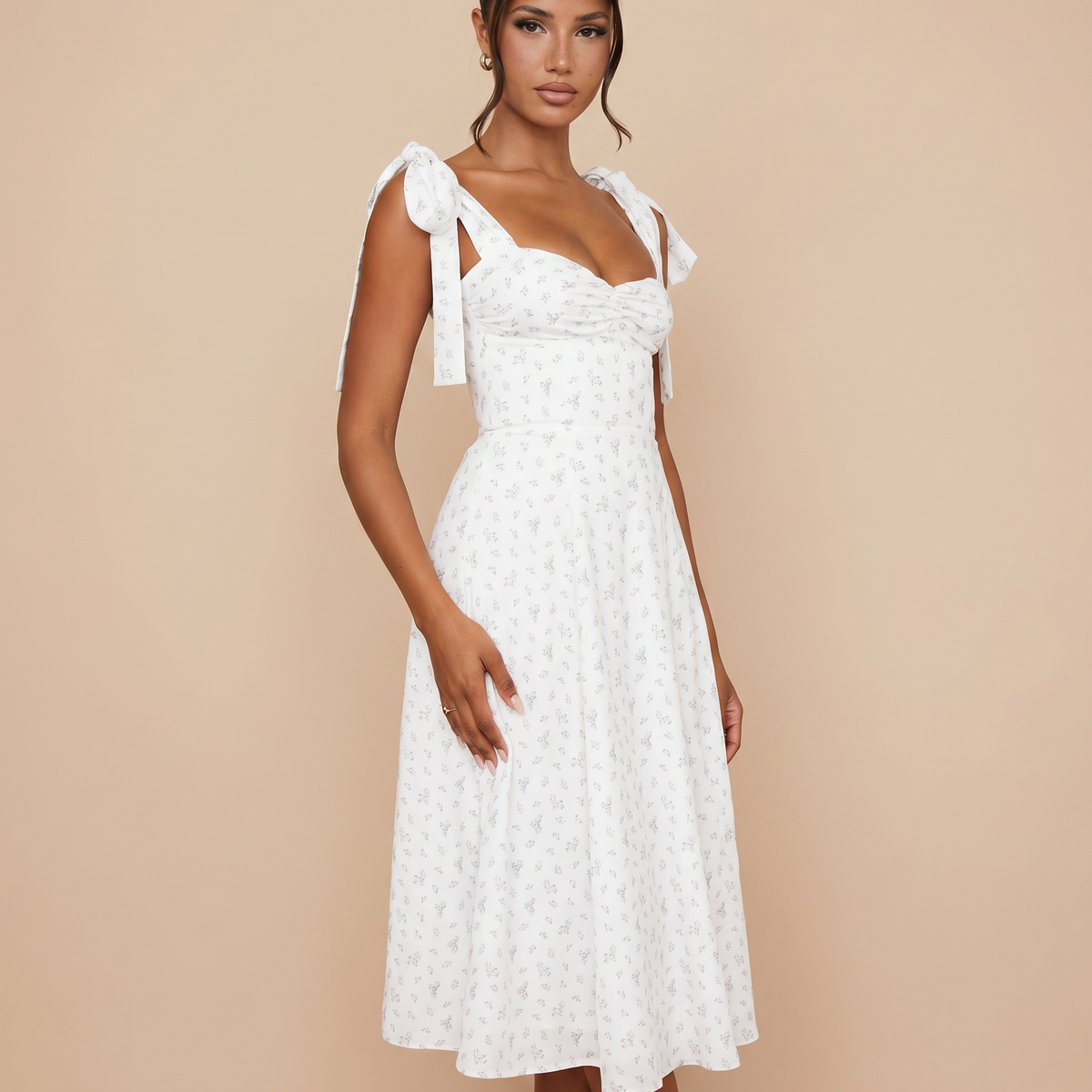 Leigh | Midi Dress with Tie Shoulder Straps