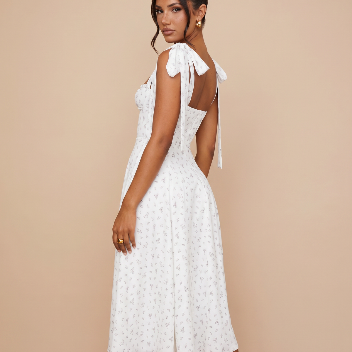 Leigh | Midi Dress with Tie Shoulder Straps